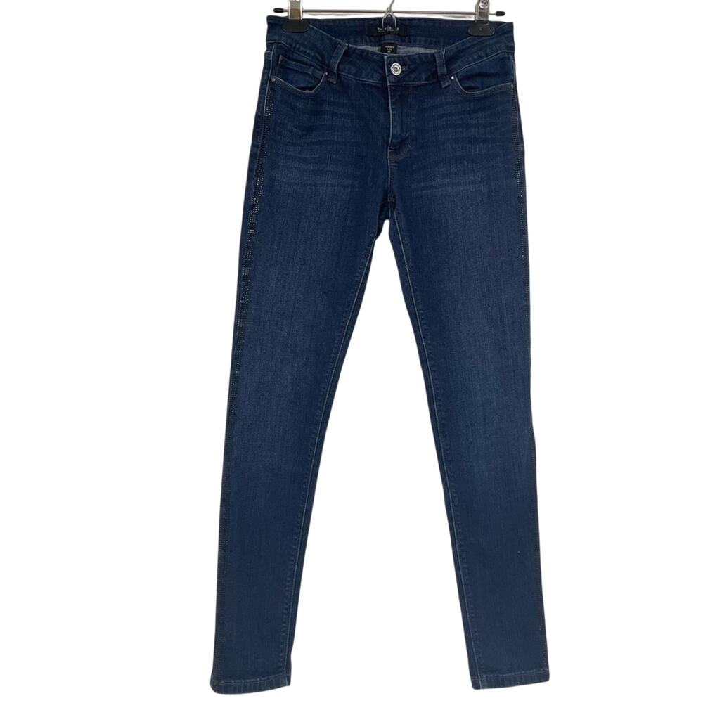 White House Black Market Dark Wash Skinny Studded Accents Jeans Womens 4R Blue
